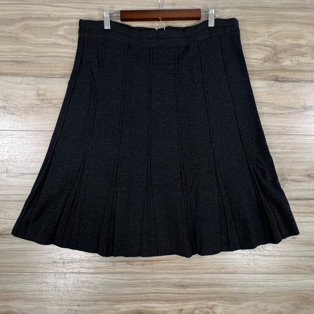 Eileen Fisher Charcoal Gray 100% Merino Wool Knit A-Line Midi Skirt XL